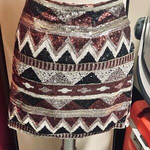 Forever 21 Red and Black Sequin A-line Mini Skirt